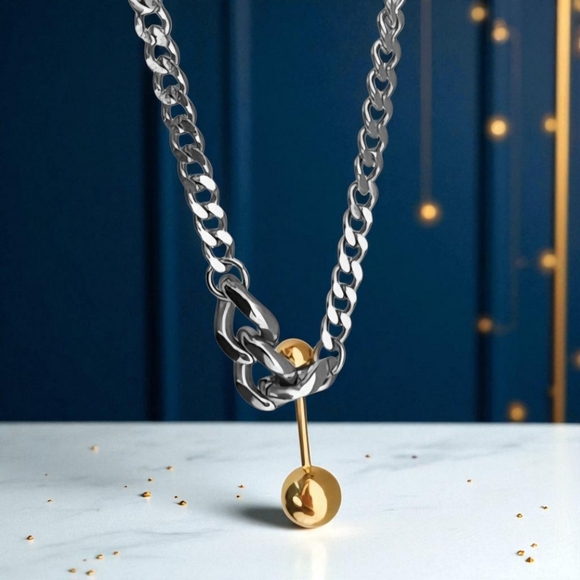 🆕️Two Tone 18K Gold Plated Stainless Steel Chain Necklace with Gold Ball Bar ✨ - Picture 9 of 11